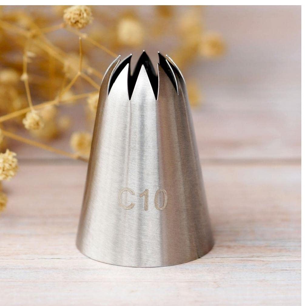 TOSSPER Piping Nozzle Cake Cream Decoration Stainless Steel Icing Tips Cupcake Pastry Tools 10 Teeth Close Star