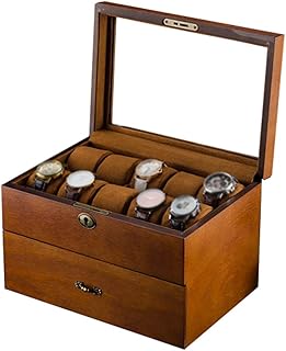 ウォッチ ボックス - ガラス蓋 20 スロット 腕時計 ジュエリー ディスプレイ ストレージ ケース ブレスレット トレイ ショーケース オーガナイザー ソフト ピローとロック可能な金属ロック