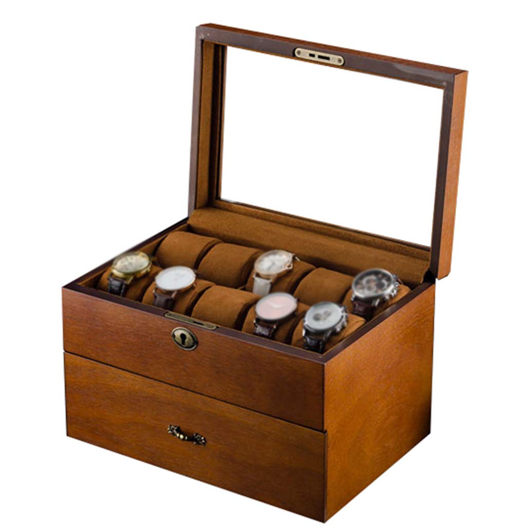 ANVLOJRIH Watch Box - Glass Lid 20 Slots Wristwatches Jewellery Display Storage Case Bracelet Tray Showcase Organizer Soft Pillows and Lockable Metal Lock