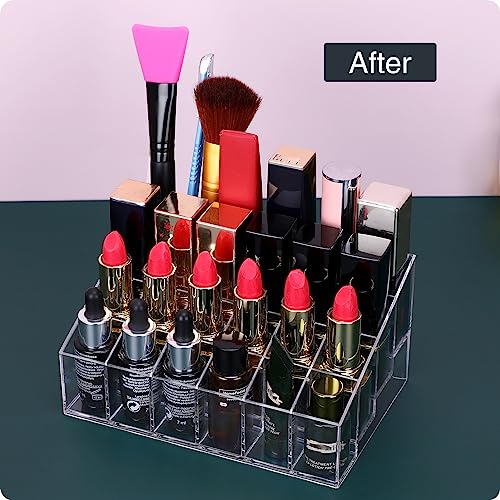 Mosiker Lipstick Holder,Small Plastic Clear Acrylic Organizer For Lip Gloss,Cosmetic Storage With 24 Spaces #TOP3