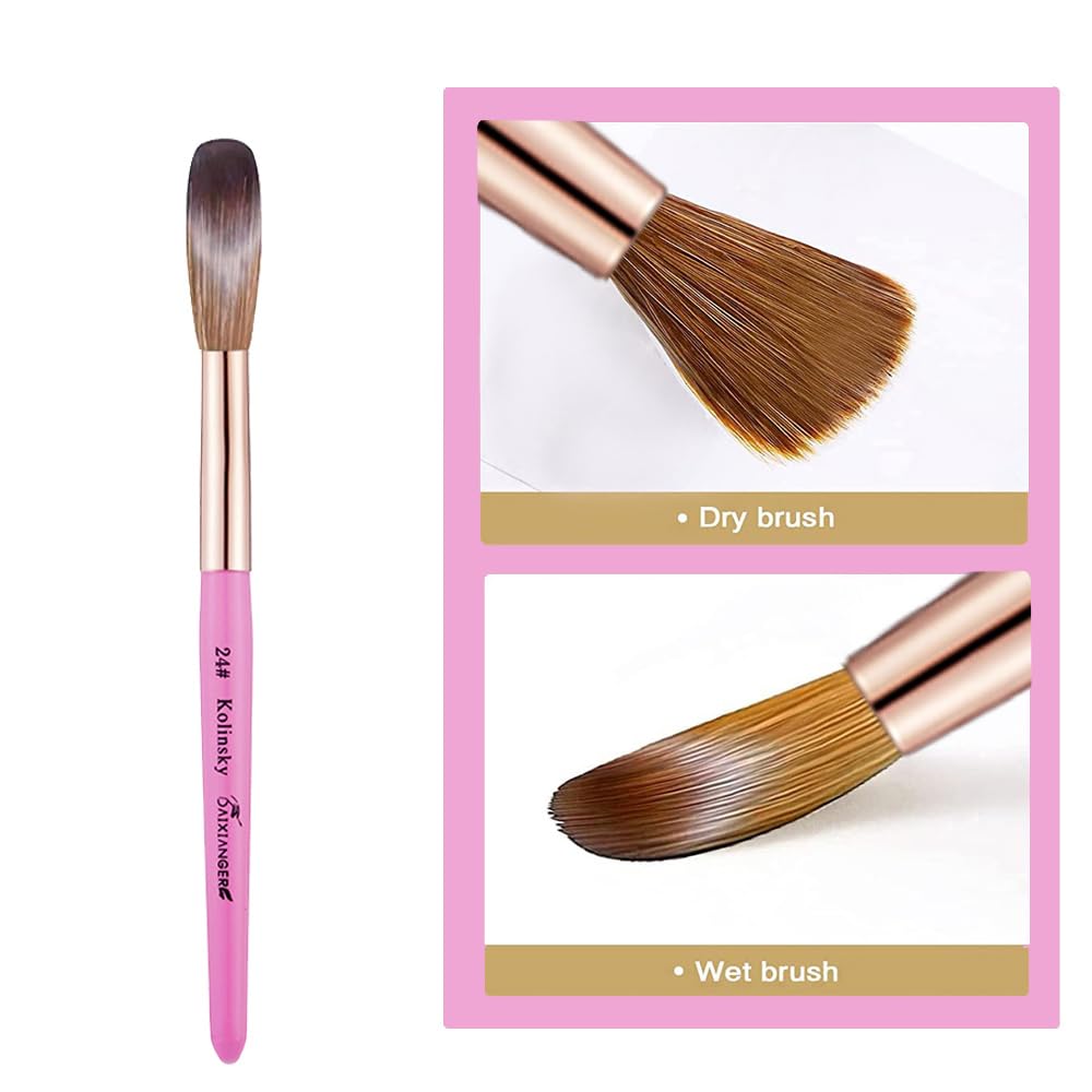 Kolinsky Acrylic Nail Art Brush Size 24, Kolinsky Hair Oval Shaped for Acrylic Application, Professional Manicure Tool for Nail Extension & 3D Carving, Pink Wood Handle