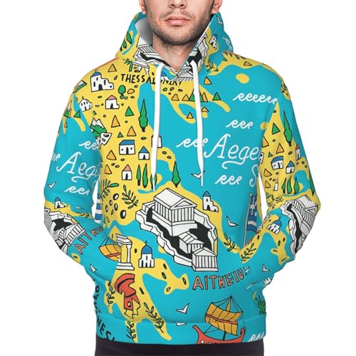 Sweat à capuche homme carte de la Grèce pull bleu