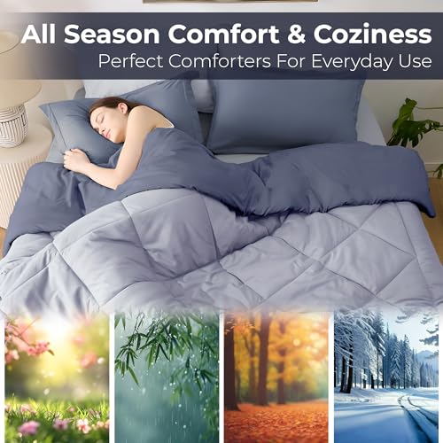 Image of Story@Home Reversible Comforter Set Double Bed 220 GSM Microfiber Reversible Blankets for Winter /Quilt /Duvets for King Size Double Bed Comforter (90X100 Inches, Blueberry & Lavender)