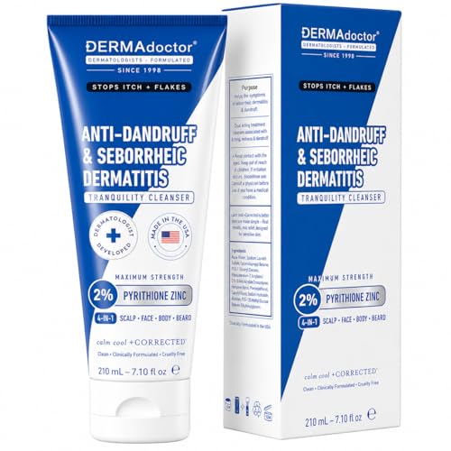 DERMAdoctor 2% Pyrithione Zinc Anti-Dandruff Shampoo & Multi-Use Liquid Face Wash for Seborrheic Dermatitis, Itchy Flaky Scalp, Beard & Body, Fragrance-Free Sulfate-Free Sensitive Skin, 7.1 fl oz