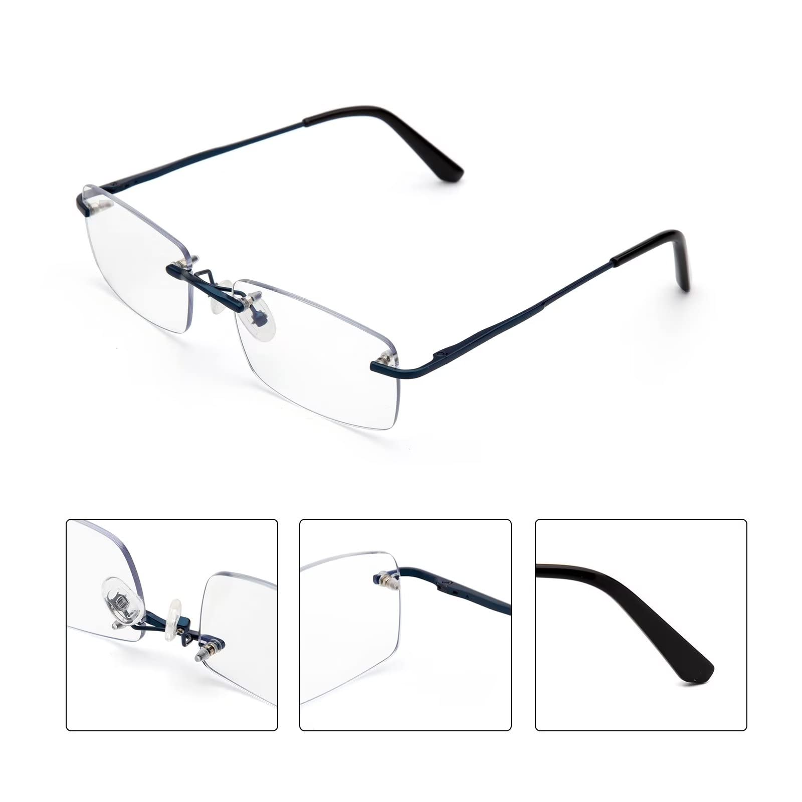Amorays Occhiali da Lettura Leggeri Senza Montatura per Donna e Uomo Occhiali Lettori Senza Cornice per Antiriflesso con Blocco Della Luce blu 6001（Blu，+1.50）