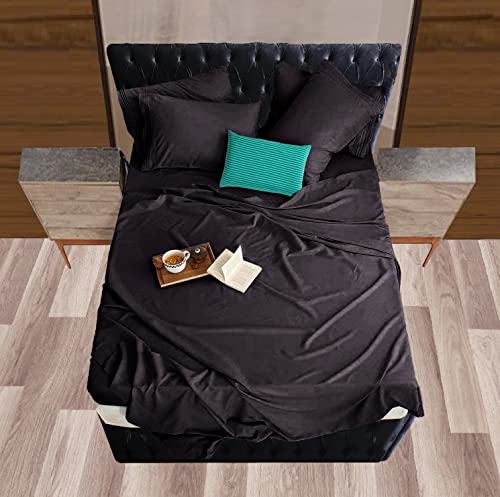 Image of Mocassi Hotel Luxury 1800 Thread Count Bedding Pillowcases Standard Size Set of 2 - Pillow Covers - Pillow Protector - Cooling Pillowcases (Set of 2 Standard /Queen Size, Black)