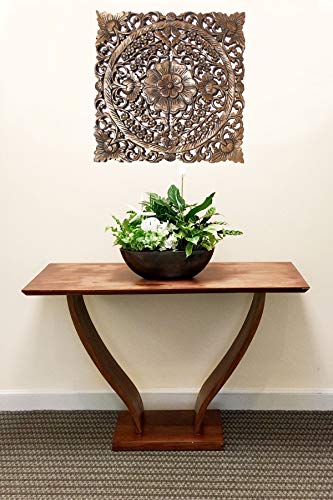 image for Asiana Home Decor Asian Wall Art Home Decor.Large Square Carved Wood W