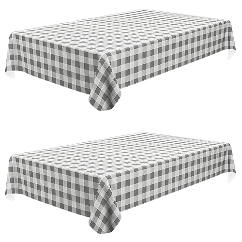 Image of misaya 2 Pack Waterproof Vinyl Table Cloth, Buffalo Flannel Backed Tablecloth, Wipeable Plastic Table Cover for Dinner, Kitchen, Outdoor (60 inch x 102 inch, Grey and White)
