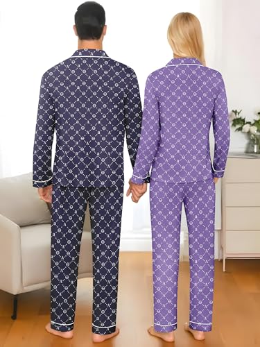 Couple Matching Pajamas Women & Men Pajamas Set Long Sleeve Sleepwear Button Down Loungewear 2 Pcs Pj Set4