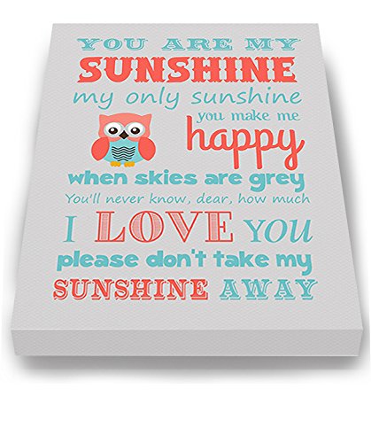 Adorable You are My Sunshine Bedtime Story Rhyme - Woodland Owl Design - Stretched Canvas Nursery Wall Art Decor - Baby Gift idea - Wooden Frame Construction - Ready to Hang 11X14