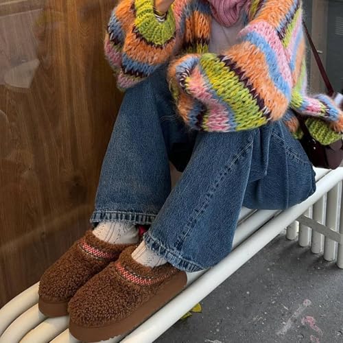 Image of NATRAKI Women's Platform Slippers Mini Boots Braid with Plush Fleece Lining Fuzzy Slippers for Women Slip on Clogs