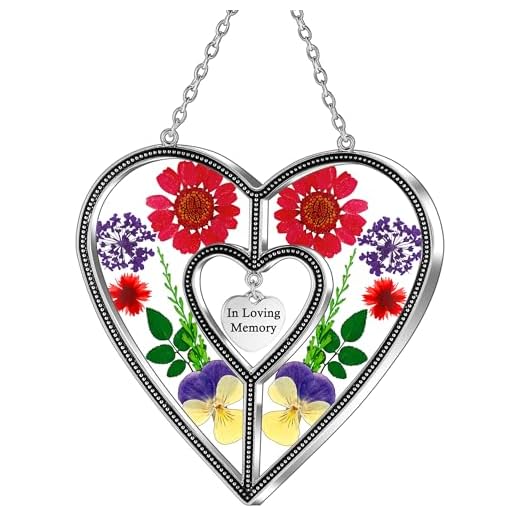 KY&BOSAM Heart Suncatcher In Loving Memory Memorial Gift for Loss of Loved One Unique Sympathy Gift Idea Real Flower Suncatcher Bereavement Grief Gift Box for Loss of Mom Friend Son Daughter Dog Decor