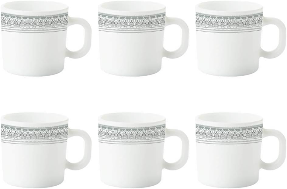 Larah by BOROSIL Classic Opalware Mug Set, 6 Pieces, White