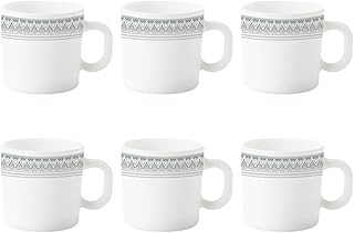 Larah by BOROSIL Classic Opalware Mug Set, 6 Pieces, White