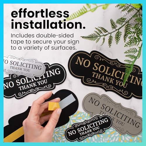 Image of ExcelMark Premium No Soliciting Sign for House - Made in the USA (Small - 2 inchx 5 inch, Black with Gold Letters)