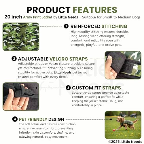 Image of Dog Jacket for Winter (Army Print, 20 Inch) | Camouflage Design, Waterproof & Windproof Polyester Coat with Fleece, Adjustable Velcro Closure, Warm Vest for Cold Weather