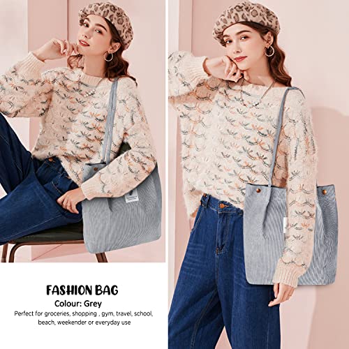 Image of Ayieyill Corduroy Tote Bag for Women Canvas Shoulder Cord Purse with Inner Pocket
