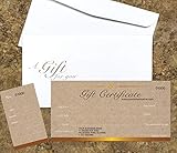 25, 50 or 100 pcs set of custom gift certificates (printed on 14pt classic matte paper) with matching envelopes. Sequential numbering printing on two sides one is on stub and main gift certificates for tracking record. Gift Certificate Size: 7.75"x 3...