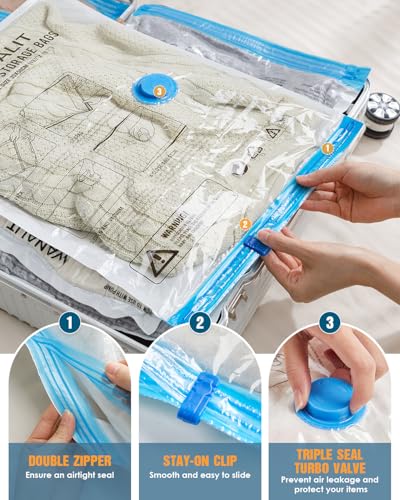 Image of Vacuum Storage Bags for Travel, 12 Pack (4M+4S+4XS) Vacuum Seal Bags with Wireless Rechargeable Electric Pump, Travel Essentials Space Saving Bag for Clothes, Luggage, Carry-on Suitcase, Backpack