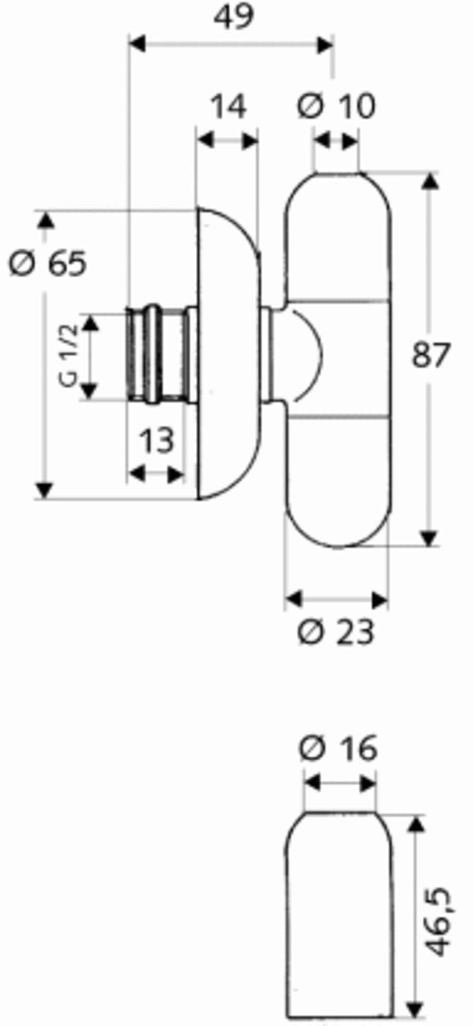 SCHELL 051520699 Design-Eckventil RONDO , Ventil 1/2" verchromt, mit selbstdichtendem Anschlussgewinde, Langer Schubschaft, Rosette ,65mm aus Spezial-Kunststoff mit Gleitring, Fettkammerspindel