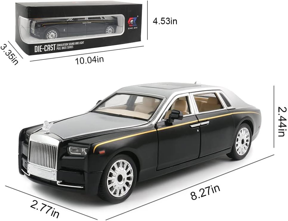 Image of Exclusive Alloy Metal Pull Back Die-Cast Car Diecast Metal Pullback Toy Car with Openable 6 Doors,Light Music Boys Gifts Toys (1:24 Rolls-Royce Phantom(Silver-Black))
