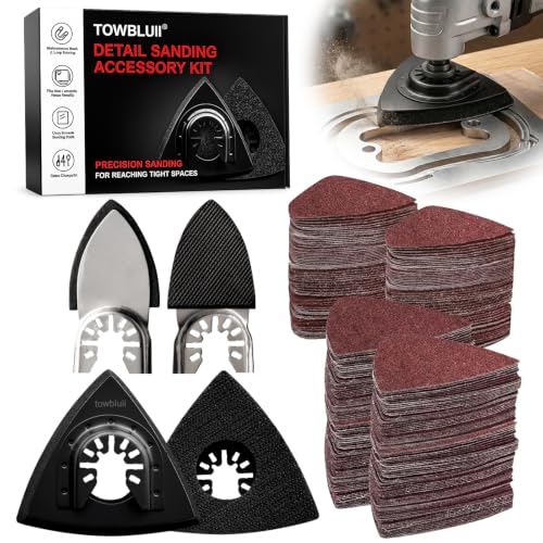 Oscillating Tool Sanding Pad Kit 106Pcs Multi Tool Sanding Pads with 2 Triangle Sanding Pads 2 Finger Sanding Pads 100 Sandpaper Sheets 60-240 Grit for Wood Metal Plaster Grinding Polishing