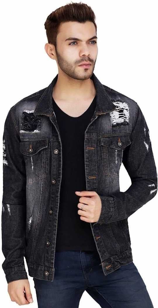 KLIZENMen's Regular Fit Torn Fashion Denim Jacket
