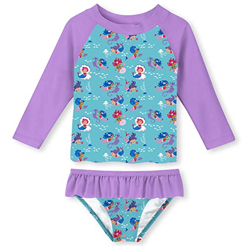 uideazone Toddler Girls 2 Piece Swimsuit Swimwear UPF 50+ UV Sun Protection Bathing Suit Blue Long Sleeve Swim Suit,7-8 Years