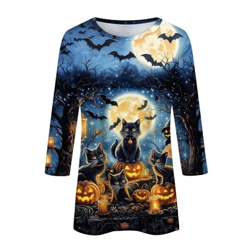 Cute Funny Halloween Shirts for Women Plus Size 3/4 Length Long Sleeve Womens Tops Witch Gothic Renaissance Shirt