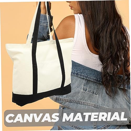 FRCOLOR Large Capacity Cotton Linen Canvas Bag Plain Tote Bag for Grocery Shopping Reusable Beach Tote Handles3