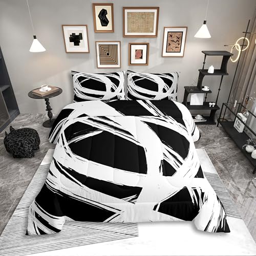 White and Black Striped Bedding Set Full Size for Adults