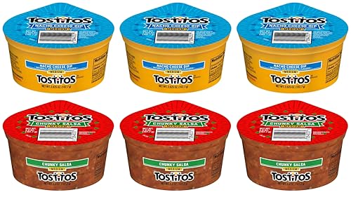 Frito Lay Single Serve Dip Cups Variety Pack, 3 Nacho Cheese Dip 3.65 oz each & 3 Chunky Salsa 3.8 oz each (Pack of 6) bundled by SUPERDEALS With Mystery Gift