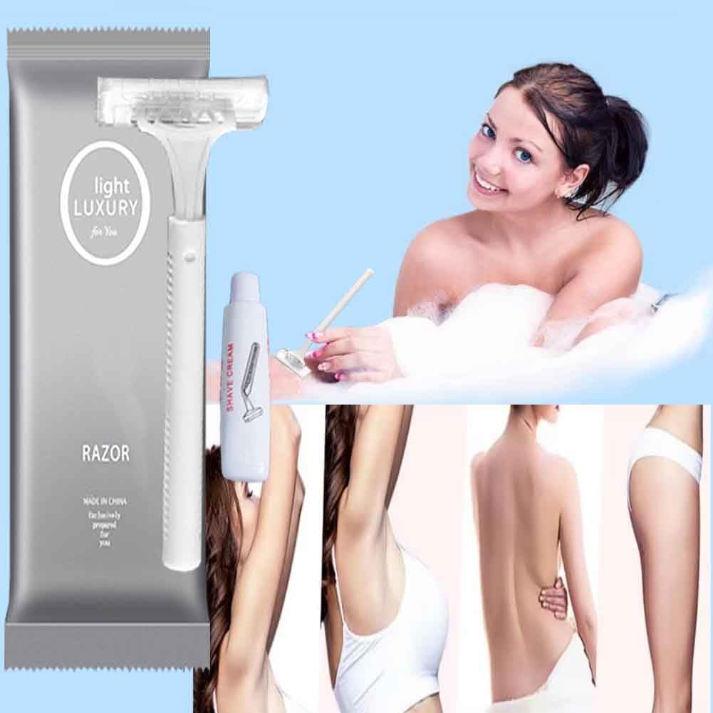 10Pack Luxury Individually Wrapped Multipurpose Hotel Travel Disposable Razors Kit With Shave Cream; SPA Sauna Body Razor Set; Skin Friendly Manual Shaving Razor for Hotel,Travel, Daily Use