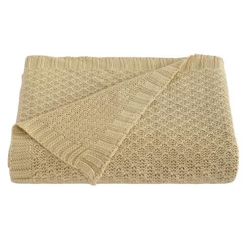 Image of NTBAY Rayon Derived from Bamboo Toddler Blanket, 30 x 40, Khaki | Breathable Cable Knit Blanket Made with Rayon Derived from Bamboo for Stroller, Travel, Tummy Time, and Supervised Use