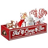 TURSTIN Christmas Hot Cocoa Bar Wood Storage Box Rustic Farmhouse Hot Cocoa Bar Accessories With Handle Decorative Christmas Wood Storage Bins Box Organizer Storage Caddy Xmas Open Holder Box for Home