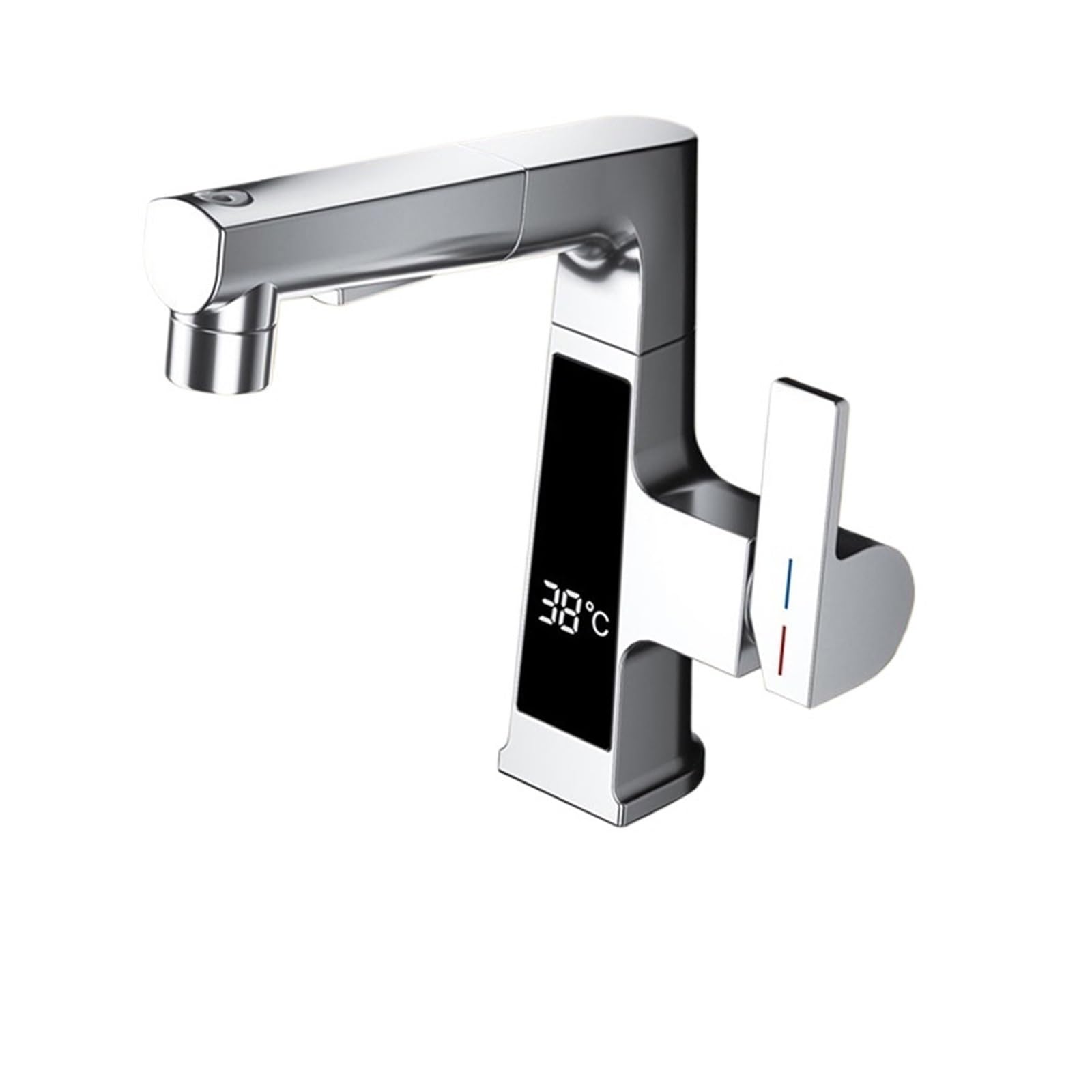 CVFRDD Digital Display Pulling Faucet, ligent Temperature Sensor Brass Washbasin Taps, Rotating Lifting Cold And Hot Water Mixer Tap(Sliver Intelligent)