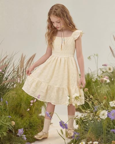 Stelle Girls Flutter Sleeve Tie Back Dress, Butter, 8-9 Years — view 3