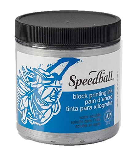 Speedball 3814 Water-Soluble Block Printing Ink – Bold Color With Satin Finish AP Certified Non-Toxic - 8 FL OZ, Silver