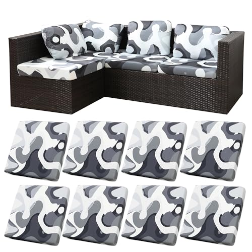 Image of 8Pcs Stretch Patio Cushion Covers,Outdoor Couch Covers Replacement,Outdoor Couch & Sofa Slipcovers,for Patio Furniture Cushion Covers,Washable Reusable urniture Protector(Black Camouflage,8PCS)