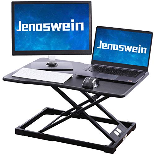 JENOSWEIN Standing Desk Converter with Height Adjustable Sit to Stand Gas Spring Tabletop Monitor Riser Office