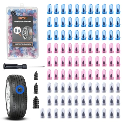 Image of 100PCS Tire Repair Rubber Nail Kit, Premium Spiral Screw-in Tire Plugs with 3 Sizes, Emergency Roadside Flat Tire Fix Tool for Car Truck Motorcycle Tractor ATV SUV (100PCS + Screwdriver)