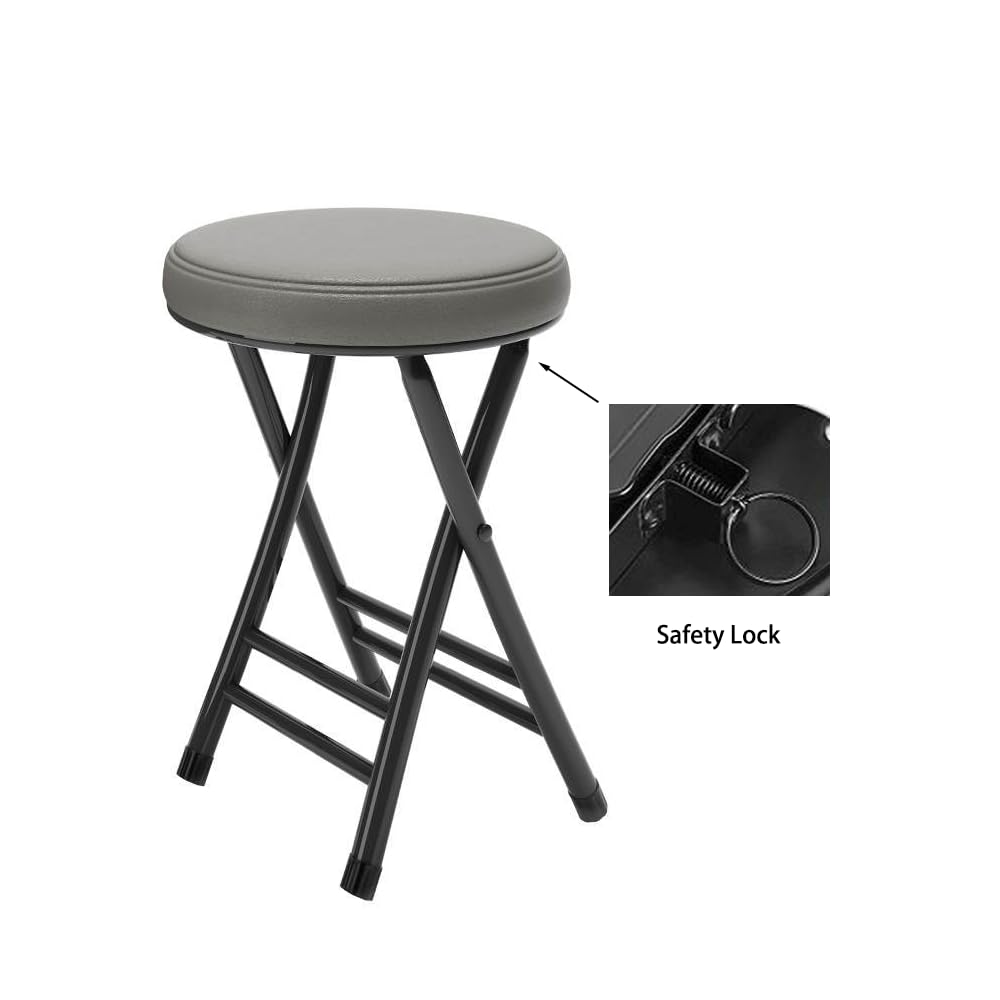 Balama Hocker Metall Schwarz & Grau klappbar gepolstert 50 x 30 x 30cm mit Sicherheitsverriegelung, mehr stabil mit 2 Querstangen, mit Bodengleiter, robustem Kunstleder, dickwandiges Metallrohr(Grau)