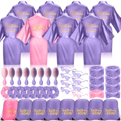 Image of Coume 48 Pcs Women Birthday Robe Birthday Queen Squad Robe Sunglasses Scrunchie Headbands Comb Bag for Spa Party