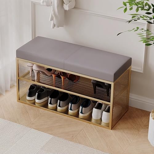 Banc de rangement à chaussures luxe en cuir PU et structure robuste en métal