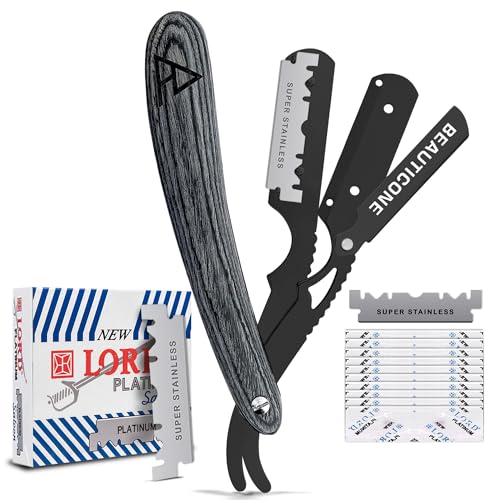 BEAUTICONE Straight Razors for Men, Straight Edge Razor, 100 Single Edge Blades, Stainless Steel, Barber Razor for Men's Shaving, Barber Shaving Knife, Swinglock