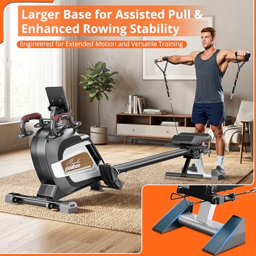Image of pooboo Rowing Machines for Home, Magnetic Rowing Machine with Adjustable Resistance, Folding Rower Machine of Quiet, 350lbs Weight Capacity, Comfortable Seat Cushion, LCD Monitor, App Support