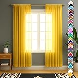 YHSF Sheer Curtains, 84 Inches Long, 2 Panel Set - Home Decoration Elegant Rod Pocket Solid Voile Drapes for Bedroom/Living Room, Window Treatments, Light Filtering, Set of 2, 54' W x 84' L, Yellow