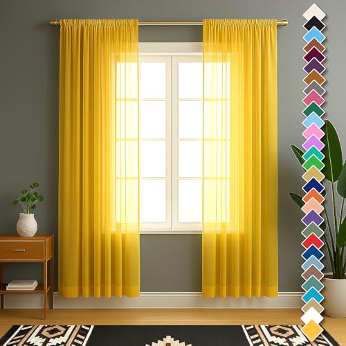 YHSF Sheer Curtains - 2 Panel Set Home Room Decor - 54 W x 84 L Yellow