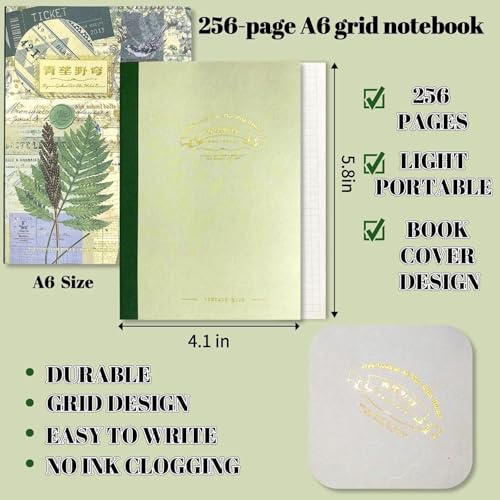 Image of GKN Scrape Book Kit 346pcs Vintage Journal Scrapbook Pack Kit for Art Journaling Bullet, Planners DIY Paper Stickers, Craft Kits Notebook, Collage Album Aesthetic Sticker Scrapebooking Album (Green)