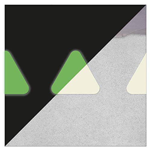 Marcadores de suelo autoadhesivos, triangular/línea de espera, piezas para áreas de trabajo, almacenes y rutas de transporte (100 x 91 mm, 20 unidades, verde fosforescente)